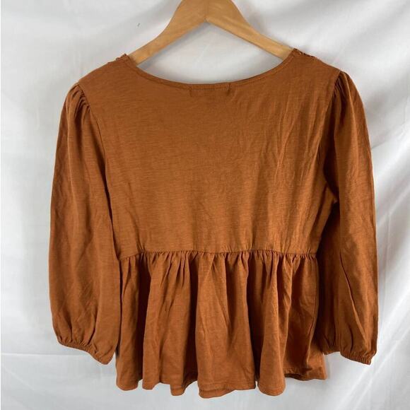 NWT Derek Heart Cognac Knit Lace Trim Three Quarter Sleeve Peasant Top M - Picture 5 of 5
